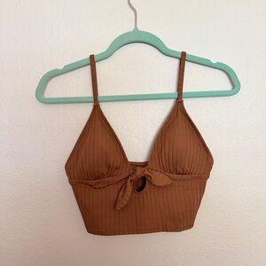 Aerie Cinnamon Ribbed Tie-Front Long Bikini Top